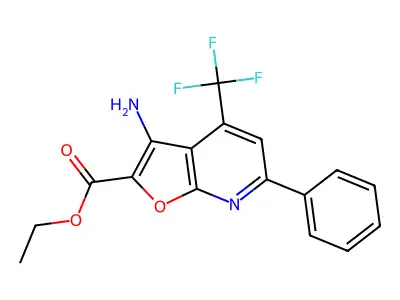 Ethyl 3-amino-6-phenyl-4-(trifluoromethyl)furo(2,3-B)pyridine-2-carboxylate structure