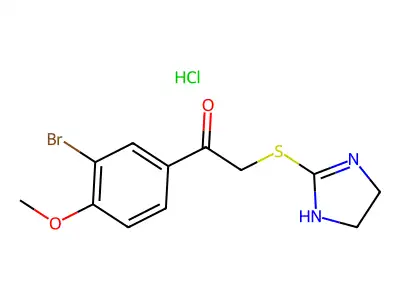 Ethanone, 1-(3-bromo-4-methoxyphenyl)-2-((4,5-dihydro-1H-imidazol-2-yl)thio)-, monohydrochloride structure