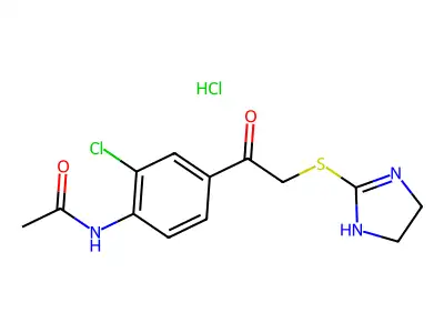 Acetamide, N-(2-chloro-4-(((4,5-dihydro-1H-imidazol-2-yl)thio)acetyl)phenyl)-, monohydrochloride structure