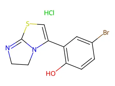 Phenol, 4-bromo-2-(5,6-dihydroimidazo(2,1-b)thiazol-3-yl)-, monohydrochloride structure