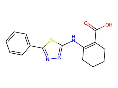 1-Cyclohexene-1-carboxylic acid, 2-((5-phenyl-1,3,4-thiadiazol-2-yl)amino)- structure