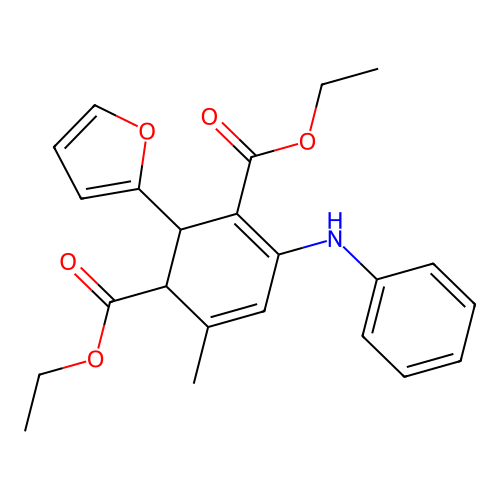 diethyl 2-(furan-2-yl)-6-methyl-4-(phenylamino)cyclohexa-3,5-diene-1,3-dicarboxylate structure
