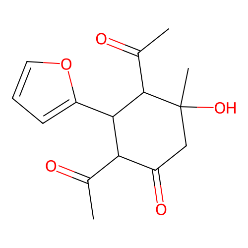1,1'-(2-(Furan-2-yl)-4-hydroxy-4-methyl-6-oxocyclohexane-1,3-diyl)diethanone structure