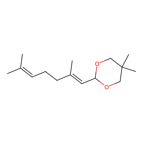 (E)-2-(2,6-dimethylhepta-1,5-dien-1-yl)-5,5-dimethyl-1,3-dioxane structure
