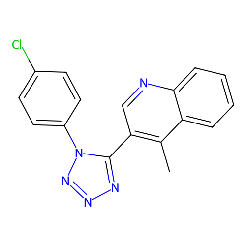 3-[1-(4-chlorophenyl)-1H-tetraazol-5-yl]-4-methylquinoline structure
