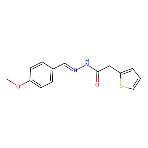 N-[(E)-(4-methoxyphenyl)methylideneamino]-2-thiophen-2-ylacetamide structure