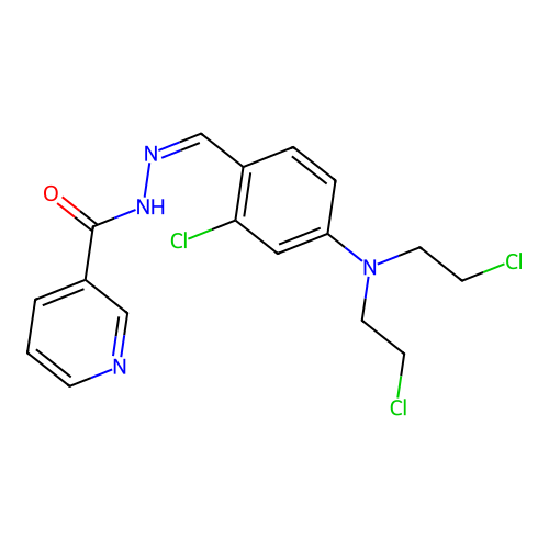 N-[(Z)-[4-[bis(2-chloroethyl)amino]-2-chlorophenyl]methylideneamino]pyridine-3-carboxamide structure
