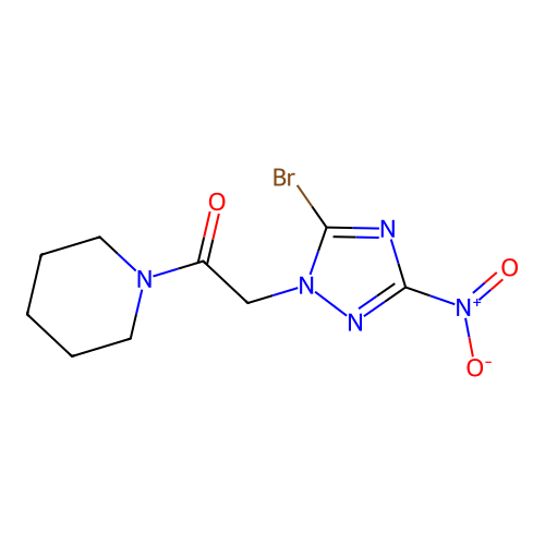 2-(5-bromo-3-nitro-1H-1,2,4-triazol-1-yl)-1-(piperidin-1-yl)ethanone structure