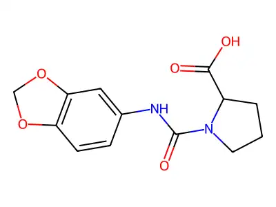 1-[(1,3-Benzodioxol-5-ylamino)carbonyl]-2-pyrrolidinecarboxylic acid structure