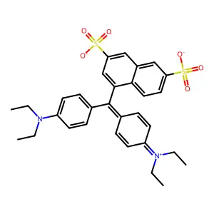 4-{[4-(diethylamino)phenyl][4-(diethyliminio)cyclohexa-2,5-dien-1-ylidene]methyl}naphthalene-2,7-disulfonate structure