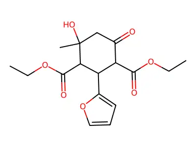 Diethyl 2-(furan-2-yl)-4-hydroxy-4-methyl-6-oxocyclohexane-1,3-dicarboxylate structure