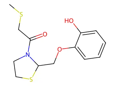 Thiazolidine, 2-((2-hydroxyphenoxy)methyl)-3-((methylthio)acetyl)- structure