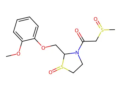 Thiazolidine, 2-((2-methoxyphenoxy)methyl)-3-((methylsulfinyl)acetyl)-, 1-oxide structure