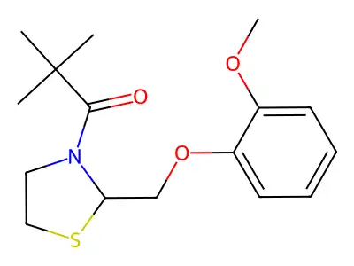 Thiazolidine, 3-(2,2-dimethyl-1-oxopropyl)-2-((2-methoxyphenoxy)methyl)- structure