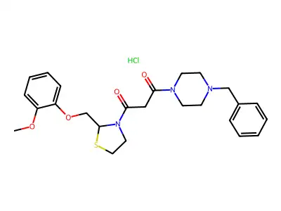 Piperazine, 1-(3-(2-((2-methoxyphenoxy)methyl)-3-thiazolidinyl)-1,3-dioxopropyl)-4-(phenylmethyl)-, monohydrochloride, hydrate structure