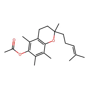 2H-1-Benzopyran-6-ol, 3,4-dihydro-2,5,7,8-tetramethyl-2-(4-methyl-3-pentenyl)-, acetate structure