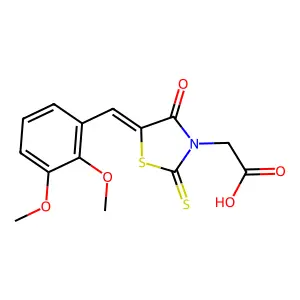 (Z)-2-(5-(2,3-dimethoxybenzylidene)-4-oxo-2-thioxothiazolidin-3-yl)acetic acid structure