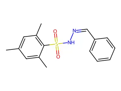 N-(benzylideneamino)-2,4,6-trimethylbenzenesulfonamide structure