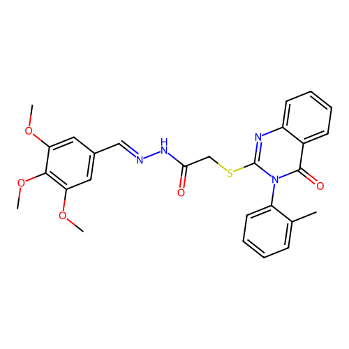 2-{[3-(2-methylphenyl)-4-oxo-3,4-dihydroquinazolin-2-yl]sulfanyl}-N'-[(E)-(3,4,5-trimethoxyphenyl)methylidene]acetohydrazide structure