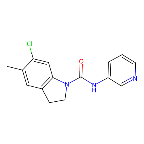 6-chloro-5-methyl-N-pyridin-3-yl-2,3-dihydroindole-1-carboxamide structure