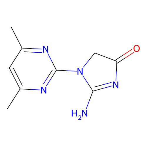 1-(4,6-Dimethylpyrimidin-2-yl)-2-iminoimidazolidin-4-one structure