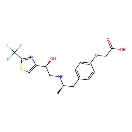 Acetic acid, (4-((2R)-2-(((2S)-2-hydroxy-2-(2-(trifluoromethyl)-4-thiazolyl)ethyl)amino)propyl)phenoxy)- structure