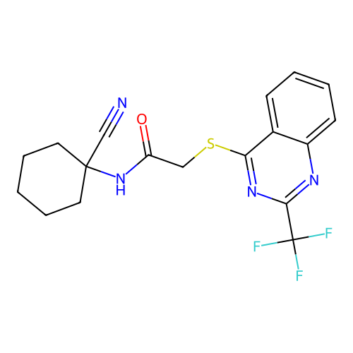N-(1-cyanocyclohexyl)-2-[2-(trifluoromethyl)quinazolin-4-yl]sulfanylacetamide structure