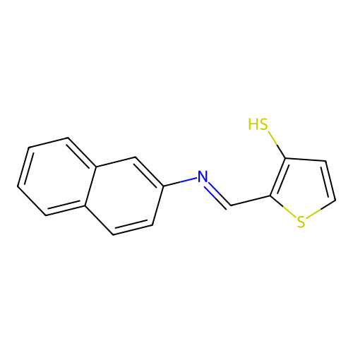 2-[(E)-(naphthalen-2-ylimino)methyl]thiophene-3-thiol structure