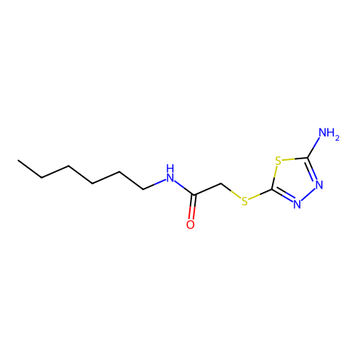 2-[(5-amino-1,3,4-thiadiazol-2-yl)sulfanyl]-N-hexylacetamide structure