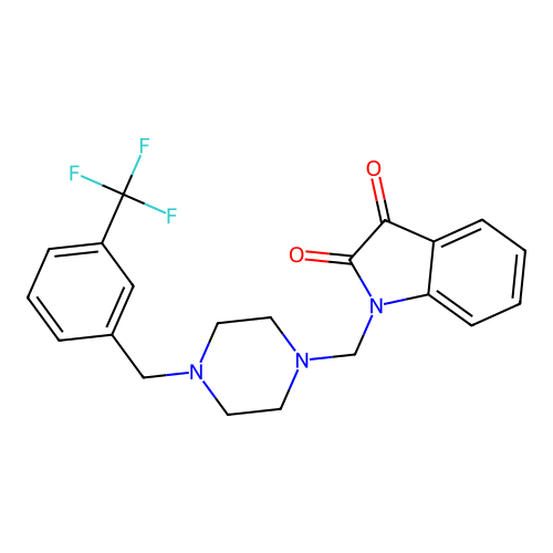 1-[[4-[[3-(Trifluoromethyl)phenyl]methyl]piperazin-1-yl]methyl]indole-2,3-dione structure