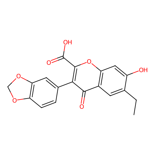 3-(1,3-benzodioxol-5-yl)-6-ethyl-7-hydroxy-4-oxochromene-2-carboxylic acid structure