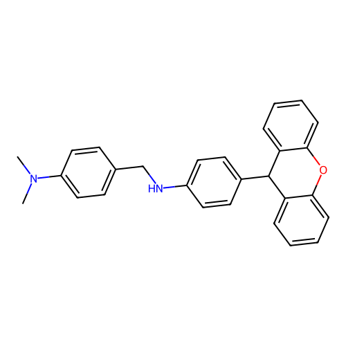 N,N-dimethyl-4-({[4-(9H-xanthen-9-yl)phenyl]amino}methyl)aniline structure