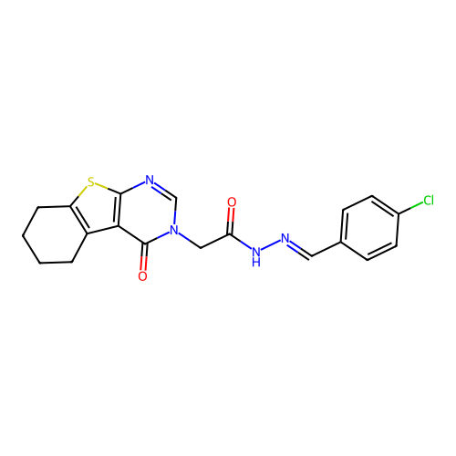 (E)-N'-(4-chlorobenzylidene)-2-(4-oxo-5,6,7,8-tetrahydrobenzo[4,5]thieno[2,3-d]pyrimidin-3(4H)-yl)acetohydrazide structure