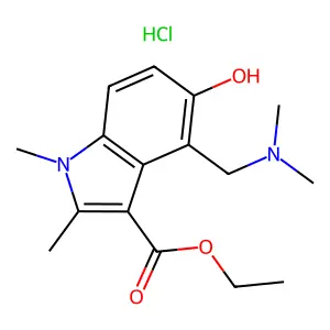 1,2-Dimethyl-3-ethoxycarbonyl-4-dimethylaminomethyl-5-hydroxyindole hydrochloride structure