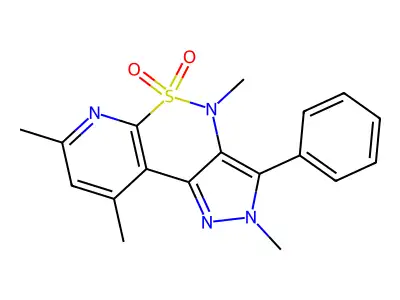 Pyrazolo(4,3-c)pyrido(3,2-e)(1,2)thiazine, 2,4-dihydro-3-phenyl-2,4,7,9-tetramethyl-, 5,5-dioxide structure
