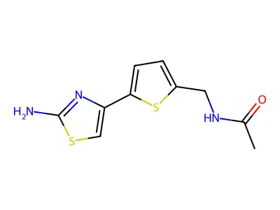 N-{[5-(2-amino-1,3-thiazol-4-yl)thiophen-2-yl]methyl}acetamide structure