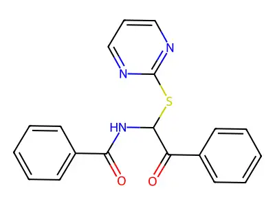 N-[2-oxo-2-phenyl-1-(pyrimidin-2-ylsulfanyl)ethyl]benzamide structure