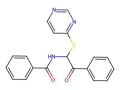 N-(2-oxo-2-phenyl-1-pyrimidin-4-ylsulfanylethyl)benzamide structure
