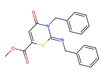 Methyl 3-benzyl-2-benzylimino-4-oxo-1,3-thiazine-6-carboxylate structure