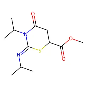 Methyl 4-oxo-3-propan-2-yl-2-propan-2-ylimino-1,3-thiazinane-6-carboxylate structure