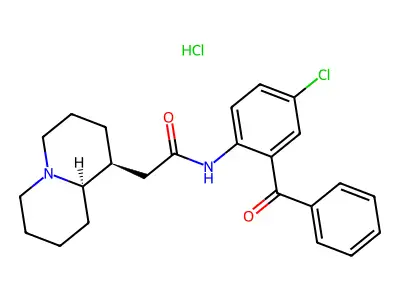 2H-Quinolizine-1-acetamide, octahydro-N-(2-benzoyl-4-chlorophenyl)-, monohydrochloride, (1S-trans)- structure