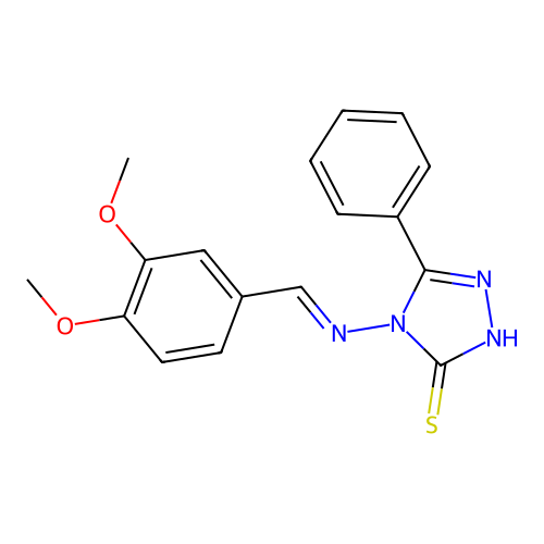 4-((3,4-Dimethoxybenzylidene)amino)-5-phenyl-4H-1,2,4-triazol-3-YL hydrosulfide structure