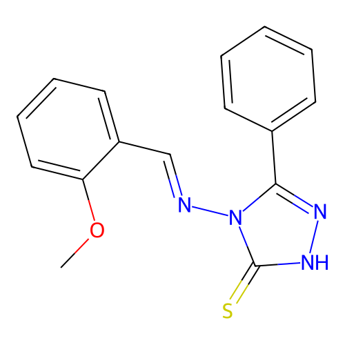 4-{[(E)-(2-methoxyphenyl)methylidene]amino}-5-phenyl-4H-1,2,4-triazole-3-thiol structure