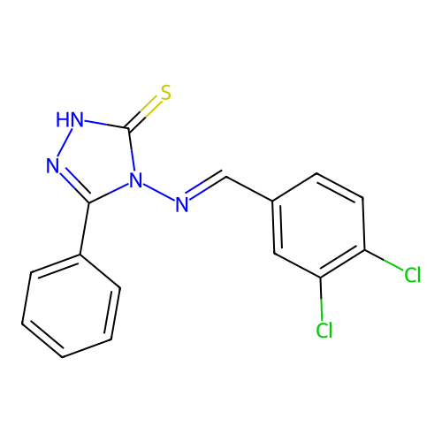 (E)-4-((3,4-dichlorobenzylidene)amino)-5-phenyl-4H-1,2,4-triazole-3-thiol structure
