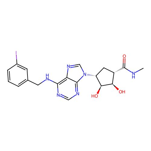 (1S,2R,3S,4R)-2,3-dihydroxy-4-(6-{[(3-iodophenyl)methyl]amino}-9H-purin-9-yl)-N-methylcyclopentane-1-carboxamide structure
