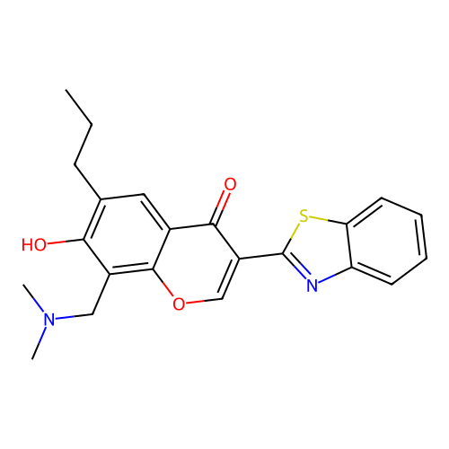 3-(benzo[d]thiazol-2-yl)-8-((dimethylamino)methyl)-7-hydroxy-6-propyl-4H-chromen-4-one structure