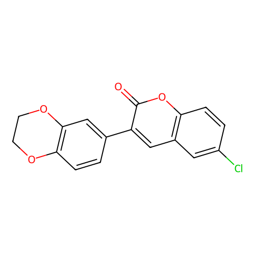 6-chloro-3-(2,3-dihydrobenzo[b][1,4]dioxin-6-yl)-2H-chromen-2-one structure