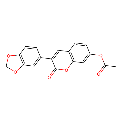 3-(benzo[d][1,3]dioxol-5-yl)-2-oxo-2H-chromen-7-yl acetate structure