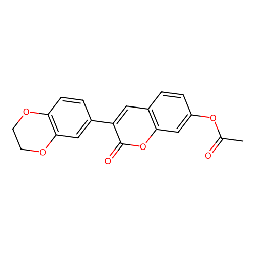 3-(2,3-dihydrobenzo[b][1,4]dioxin-6-yl)-2-oxo-2H-chromen-7-yl acetate structure