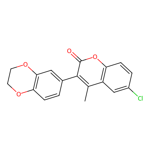 6-chloro-3-(2,3-dihydrobenzo[b][1,4]dioxin-6-yl)-4-methyl-2H-chromen-2-one structure